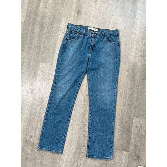 Levis 505 Jeans Womens 12M W34 Blue Med Wash Stretch Straight Leg Grunge - Picture 1 of 9